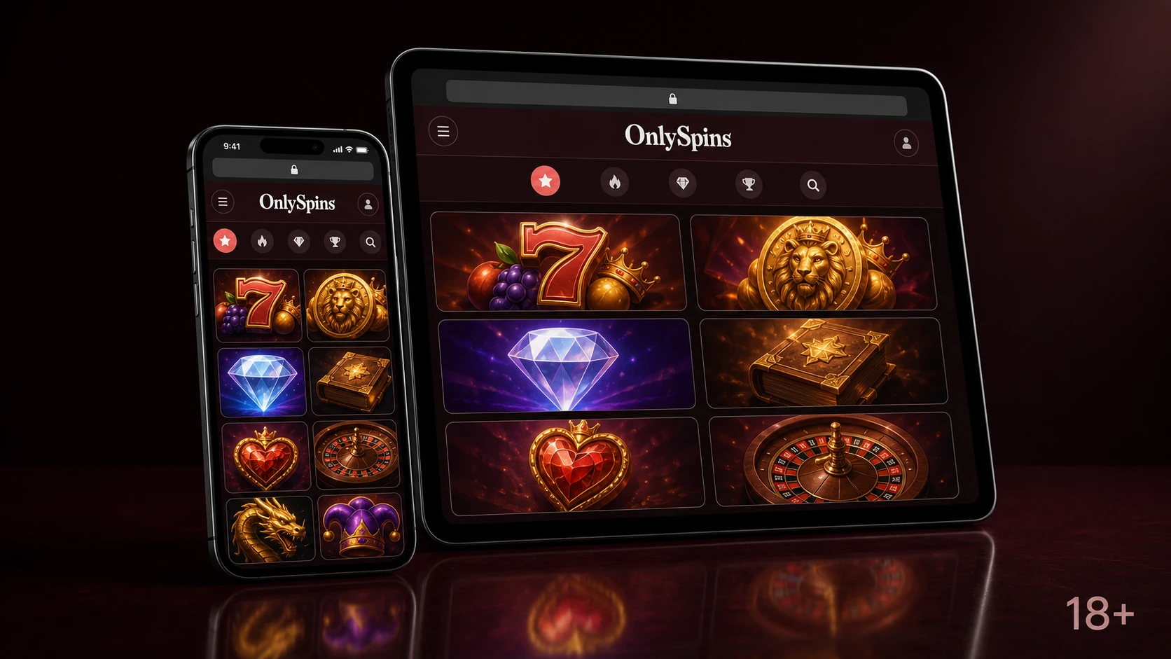 OnlySpins auf Smartphone und Tablet